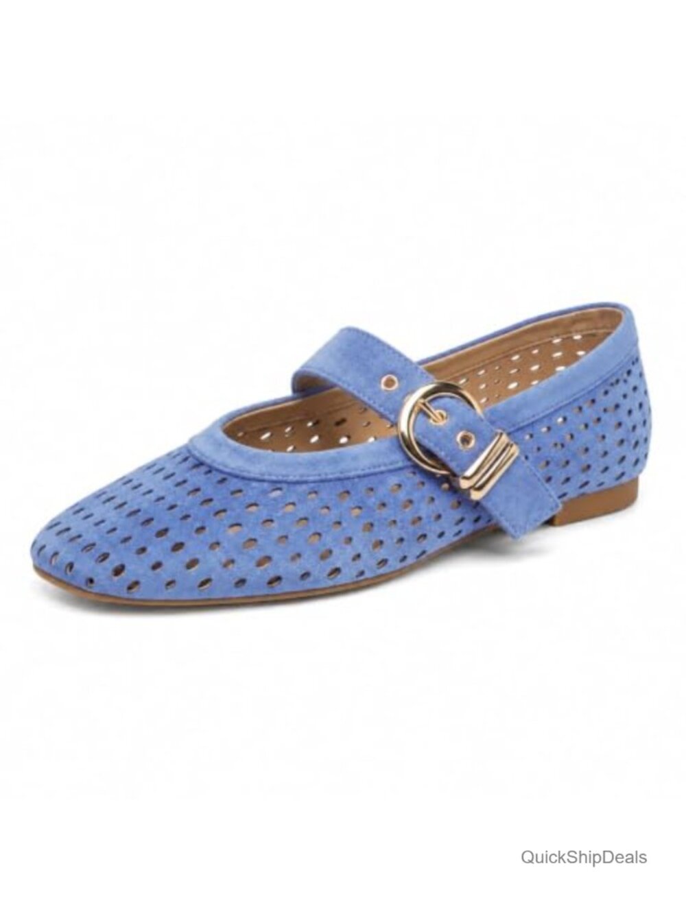 Square Toe Mesh Suede Mary Jane Ballet Flats Buckle Strap Casual Comfort